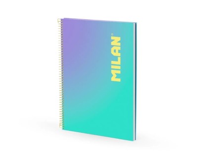 Milan Sunset Cuaderno Espiral Formato A4 Pautado 7mm - 90 Hojas de 95 gr/m2 - Microperforado, Bandas de Color y 4 Taladros - Color Turquesa/Violeta