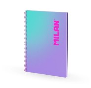 Milan Sunset Cuaderno Espiral Formato A4 Pautado 7mm - 90 Hojas de 95 gr/m2 - Microperforado, Bandas de Color y 4 Taladros - Color Violeta/Turquesa