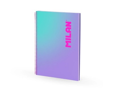 Milan Sunset Cuaderno Espiral Formato A4 Pautado 7mm - 90 Hojas de 95 gr/m2 - Microperforado, Bandas de Color y 4 Taladros - Color Violeta/Turquesa