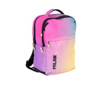 Milan Sunset Mochila Escolar 25L 5 Cremalleras - Bolsillos Laterales - Compartimento Acolchado para Portatil 16\" - Tirantes Acolchados y Regulables - Color Predominante Rosa