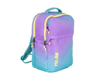 Milan Sunset Mochila Escolar 25L 5 Cremalleras - Bolsillos Laterales - Compartimento Acolchado para Portatil 16\" - Tirantes Acolchados y Regulables - Color Turquesa/Violeta
