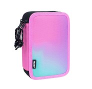 Milan Sunset Plumier de 3 Pisos con Goma de Borrar, Sacapuntas, Lapiz, 3 Boligrafos Capsule, Regla, 12 Lapices de Colores, 6 Lapices de Colores Metalizados, 5 Fluorescentes, Tijeras y 18 Rotuladores - Color Rosa