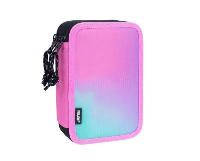 Milan Sunset Plumier de 3 Pisos con Goma de Borrar, Sacapuntas, Lapiz, 3 Boligrafos Capsule, Regla, 12 Lapices de Colores, 6 Lapices de Colores Metalizados, 5 Fluorescentes, Tijeras y 18 Rotuladores - Color Rosa