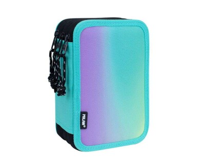 Milan Sunset Plumier de 3 Pisos con Goma de Borrar, Sacapuntas, Lapiz, 3 Boligrafos Capsule, Regla, 12 Lapices de Colores, 6 Lapices de Colores Metalizados, 5 Fluorescentes, Tijeras y 18 Rotuladores - Color Turquesa