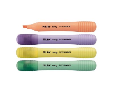 Milan Sway Expositor con 7 Packs de 4 Marcadores Pastel - Punta Biselada 2 - 4mm -  Ideal para Subrayar - Colores Pastel
