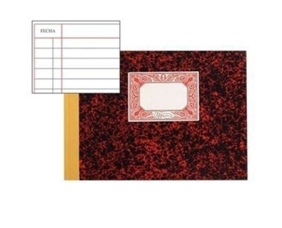 Miquel Rius Cuaderno Cartone Cuentas Corrientes Tama&ntilde;o 4&ordm; Apaisado 100 Hojas - Cubiertas de Carton Contracolado - Lomo de Tela Engomada - Color Rojo Jaspeado