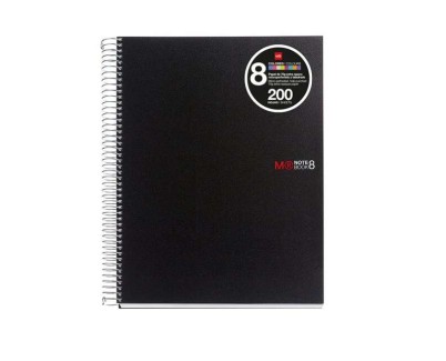 Miquel Rius Notebook8 Cuaderno de Espiral Formato A4 - 200 Hojas de 70 gr Microperforadas con 4 Taladros - Cubiertas de Polipropileno - Cuadricula 5x5 - Color Negro