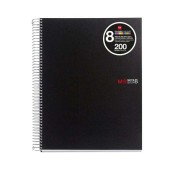 Miquel Rius Notebook8 Cuaderno de Espiral Formato A5 - 200 Hojas de 70 gr Microperforadas con 4 Taladros - Cubiertas de Polipropileno - Cuadricula 5x5 - Color Negro