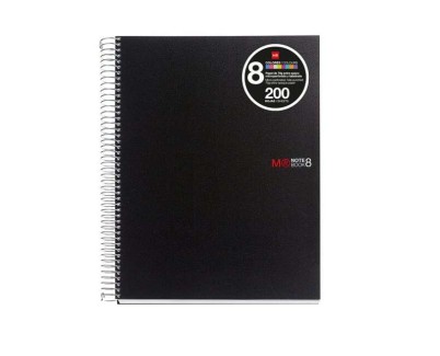 Miquel Rius Notebook8 Cuaderno de Espiral Formato A5 - 200 Hojas de 70 gr Microperforadas con 4 Taladros - Cubiertas de Polipropileno - Cuadricula 5x5 - Color Negro
