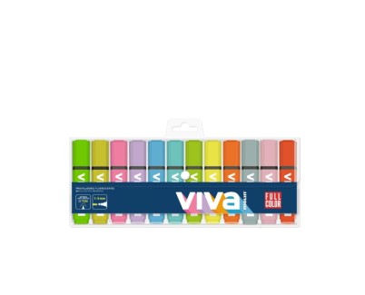 Molin Viva Pack de 12 Marcadores Fluorescentes - Trazo entre 1 y 5mm - Tinta con Base de Agua - Colores Surtidos