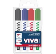 Molin Viva Pack de 4 Rotuladores para Pizarra Blanca - Punta Redonda de Fibra Sintetica - Trazo 3mm - Tinta con Base de Alcohol - Colores Surtidos