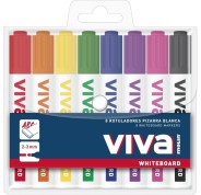 Molin Viva Pack de 8 Rotuladores para Pizarra Blanca - Punta Redonda de Fibra Sintetica - Trazo 3mm - Tinta con Base de Alcohol - Colores Surtidos