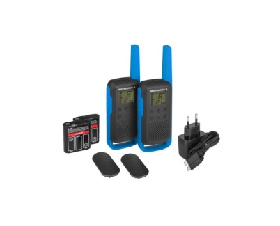 Motorola T62 Pack 2 Walkie Talkies - 16 Canales PMR446 + 121 Codigos de Privacidad- Alcance hasta 8Km - Autonomia hasta 29h - Color Azul