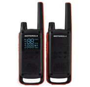 Motorola T82 Pack 2 Walkie Talkies - 16 Canales PMR446 + 121 Codigos - Alcance de hasta 10km - Autonomia hasta 18h - Color Negro/Rojo