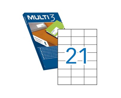 Multi3 Pack de 10.500 Etiquetas Blancas Cantos Rectos Tama&ntilde;o 70.0X42.4mm con Adhesivo Permanente para Multiples Usos