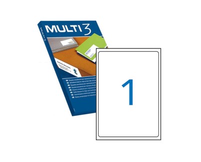 Multi3 Pack de 100 Etiquetas Blancas Cantos Romos Tamaño 199.6X289.1mm con Adhesivo Permanente para Multiples Usos