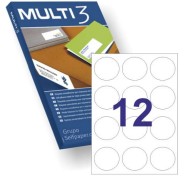 Multi3 Pack de 1200 Etiquetas Redondas 60mm de Diametro - 100 Hojas x 12 Etiquetas - Aptas para Imprimir Laser y Tinta - Color Blanco