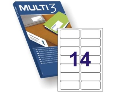 Multi3 Pack de 1400 Etiquetas Blancas Cantos Redondeados Tama&ntilde;o 99,1x38,1mm - Adhesivo Permanente - Aptas para Impresion Ink-jet y Laser