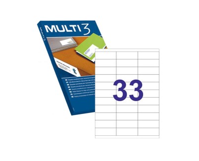 Multi3 Pack de 16.500 Etiquetas Rectangulares 70x25.4mm - 500 Hojas por 33 Etiquetas - Adhesivo Permanente - Cantos Rectos - Color Blanco