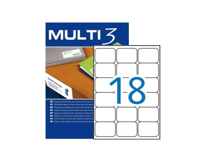Multi3 Pack de 1800 Etiquetas Blancas Tamaño 63,5x46,6mm - Cantos Romos - Aptas para Imprimir