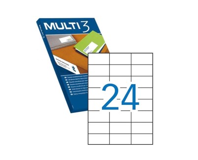 Multi3 Pack de 2.400 Etiquetas Blancas Cantos Rectos Tamaño 70X37mm con Adhesivo Permanente para Multiples Usos