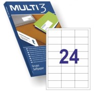 Multi3 Pack de 2.400 Etiquetas Rectangulares Tamaño 64,6x33,8mm - 100 Hojas por 24 Etiquetas - Adhesivo Permanente - Cantos Rectos - Color Blanco