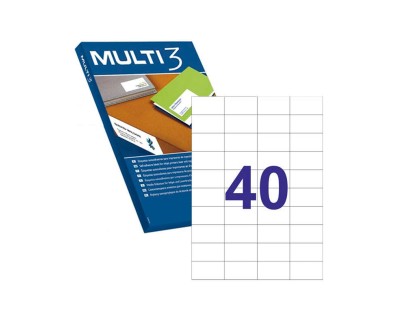 Multi3 Pack de 20.000 Etiquetas Blancas Cantos Rectos Tama&ntilde;o 52.5X29.7mm con Adhesivo Permanente para Multiples Usos