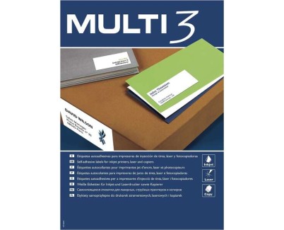 Multi3 Pack de 2700 Etiquetas Blancas Tamaño 70x30mm - 100 Hojas x 27 Etiquetas - Aptas para Imprimir