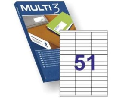 Multi3 Pack de 5100 Etiquetas Blancas Tama&ntilde;o 70x16.9mm - 100 Hojas x 51 Etiquetas - Aptas para Imprimir Laser y Tinta
