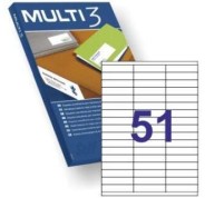 Multi3 Pack de 5100 Etiquetas Blancas Tamaño 70x16.9mm - 100 Hojas x 51 Etiquetas - Aptas para Imprimir Laser y Tinta