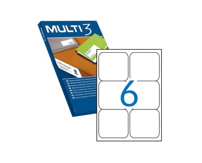 Multi3 Pack de 600 Etiquetas Blancas Cantos Romos Tama&ntilde;o 99.1X93.1mm con Adhesivo Permanente para Multiples Usos