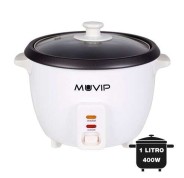 Muvip Arrocera - Capacidad 1 Litro - Potencia 400W - Sistema de Coccion y Calentamiento - Recipiente Interior Antiadherente - Tapa de Cristal - Accesorios Incluidos - Color Blanco