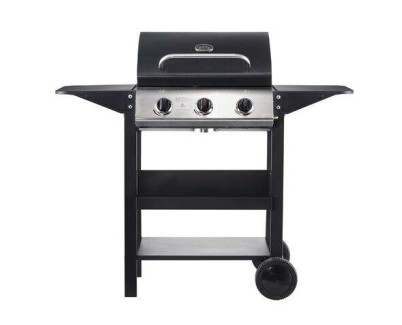 Muvip Barbacoa Gas 3 Fuegos - 1209x586x1076mm - Rejillas esmaltadas, bandejas laterales, termometro en tapa - Color Negro