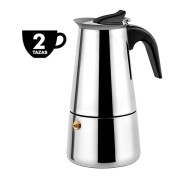 Muvip Cafetera Italiana de Acero Inoxidable - Capacidad para 2 Tazas - Compatible con Diferentes Tipos de Cocinas - Asa Ergonomica para un Manejo Seguro