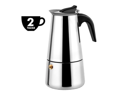 Muvip Cafetera Italiana de Acero Inoxidable - Capacidad para 2 Tazas - Compatible con Diferentes Tipos de Cocinas - Asa Ergonomica para un Manejo Seguro