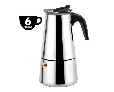Muvip Cafetera Italiana de Acero Inoxidable - Capacidad para 6 Tazas - Compatible con Diferentes Tipos de Cocinas - Asa Ergonomica para un Manejo Seguro