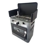 Muvip Cocina de Gas con 2 Fuegos - Tapa Protectora - Horno de 15 Litros - Sistema de Seguridad - Pantalla Paraviento - 49x34x45.5cm - Color Acero