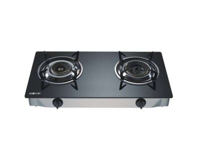 Muvip Cocina de Gas Inox 2 Fuegos - Cristal Templado - Encendido Piezoelectrico - Quemador de Hierro Fundido Desmontable