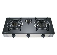 Muvip Cocina de Gas Inox 3 Fuegos - Cristal Templado - Encendido Piezoelectrico - Quemador de Hierro Fundido Desmontable