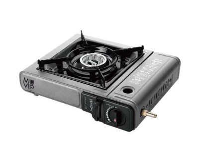 Muvip Cocina de Gas Portatil 1 Fuego con Adaptador de Botella Externa - Encendido Automatico - Quemador de Aluminio - Valvula Doble Sellado - Maleta de Transporte