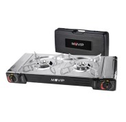 Muvip Cocina de Gas Portatil 2 Fuegos - Doble Bombona - Encendido Automatico - Quemador de Aluminio - Valvula de Doble Sellado - Proteccion Contra Sobretension - Maleta de Transporte