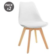 Muvip Design D200 Pack de 2 Sillas Multifuncionales - Asiento Acolchado - Patas de Madera - Uso en Interior - Ideal para Sala de Espera, Comedor, Cocina etc... - Color Blanco