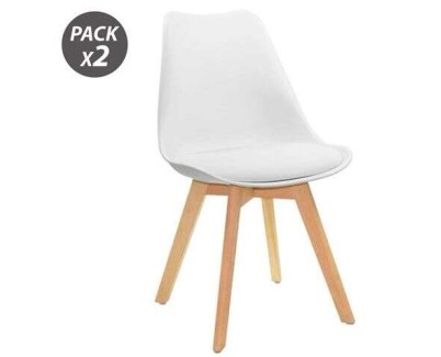 Muvip Design D200 Pack de 2 Sillas Multifuncionales - Asiento Acolchado - Patas de Madera - Uso en Interior - Ideal para Sala de Espera, Comedor, Cocina etc... - Color Blanco