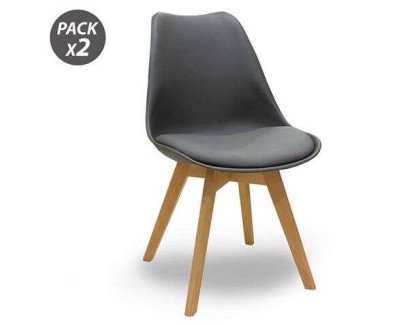 Muvip Design D200 Pack de 2 Sillas Multifuncionales - Asiento Acolchado - Patas de Madera - Uso en Interior - Ideal para Sala de Espera, Comedor, Cocina etc... - Color Gris