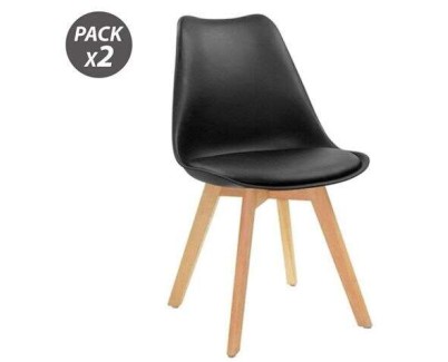 Muvip Design D200 Pack de 2 Sillas Multifuncionales - Asiento Acolchado - Patas de Madera - Uso en Interior - Ideal para Sala de Espera, Comedor, Cocina etc... - Color Negro