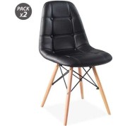 Muvip Design D300 Pack de 2 Sillas Multifuncionales - Patas de Madera - Uso en Interior - Ideal para Sala de Espera, Comedor, Cocina etc... - Color Negro