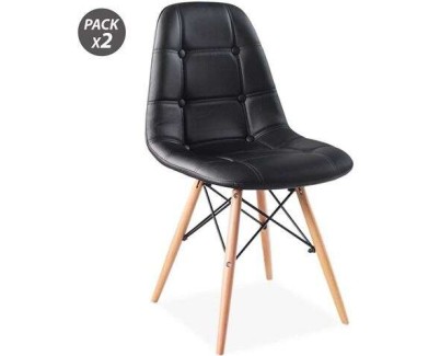 Muvip Design D300 Pack de 2 Sillas Multifuncionales - Patas de Madera - Uso en Interior - Ideal para Sala de Espera, Comedor, Cocina etc... - Color Negro