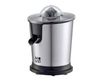 Muvip Exprimidor Electrico Inox 300W - Cuerpo y Filtro de Acero Inoxidable - Sistema Antigoteo - 2 Tamaños de Conos