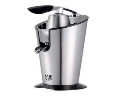 Muvip Exprimidor Electrico Inox 600W - Cuerpo, Mango y Filtro de Acero Inoxidable - Sistema Antigoteo - 2 Tamaños de Conos