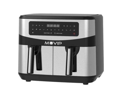 Muvip Freidora Aire Caliente Doble 9 Litros 2600W Pantalla Tactil - 12 Programas de Coccion - Color Gris